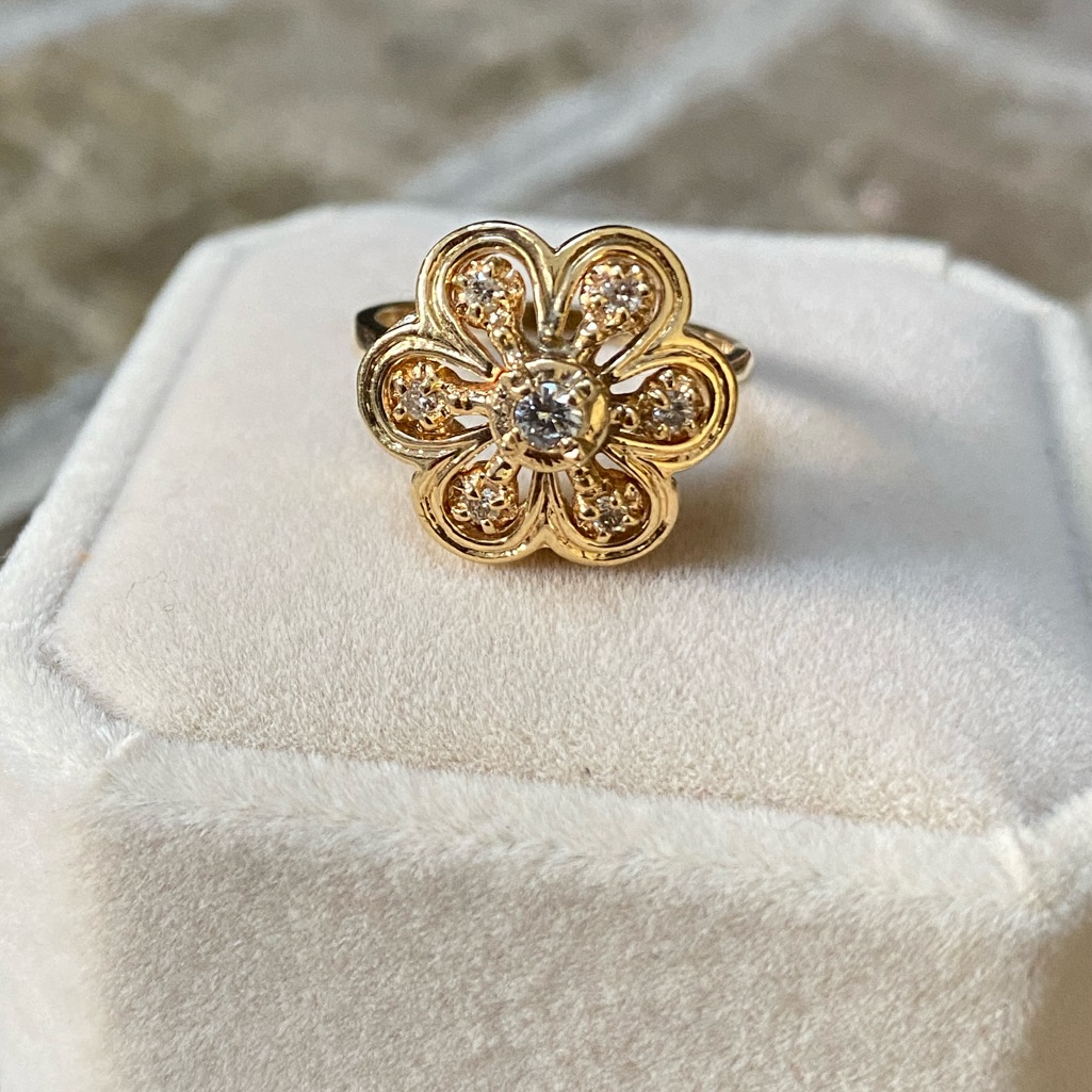 Genuine Diamond Ring Solid 14kt Gold
